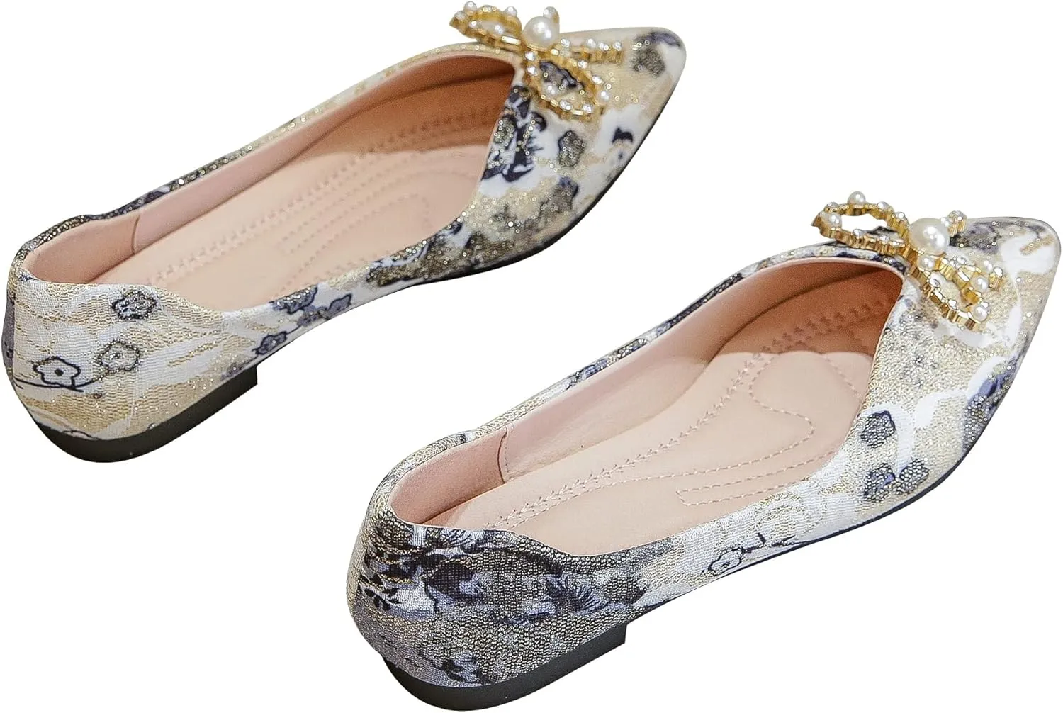 SAILING LU Bow-Knot Ballet Flats for Women Pointy Toe Sequins Dressy Shoes Womens Comfortable Slip on Loafers Light Weight