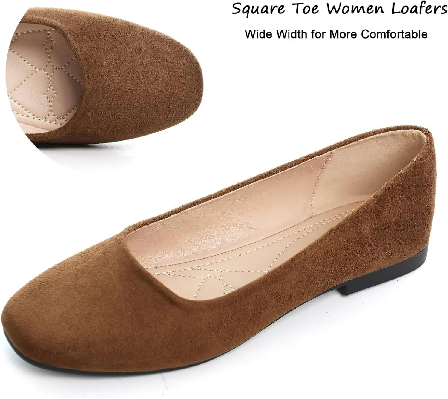 SAILING LU Flats for Women Comfortable Solid Color Soft Flats Square Toe Ballet Casual Work Shoes Dressy Slip-ons Loafers