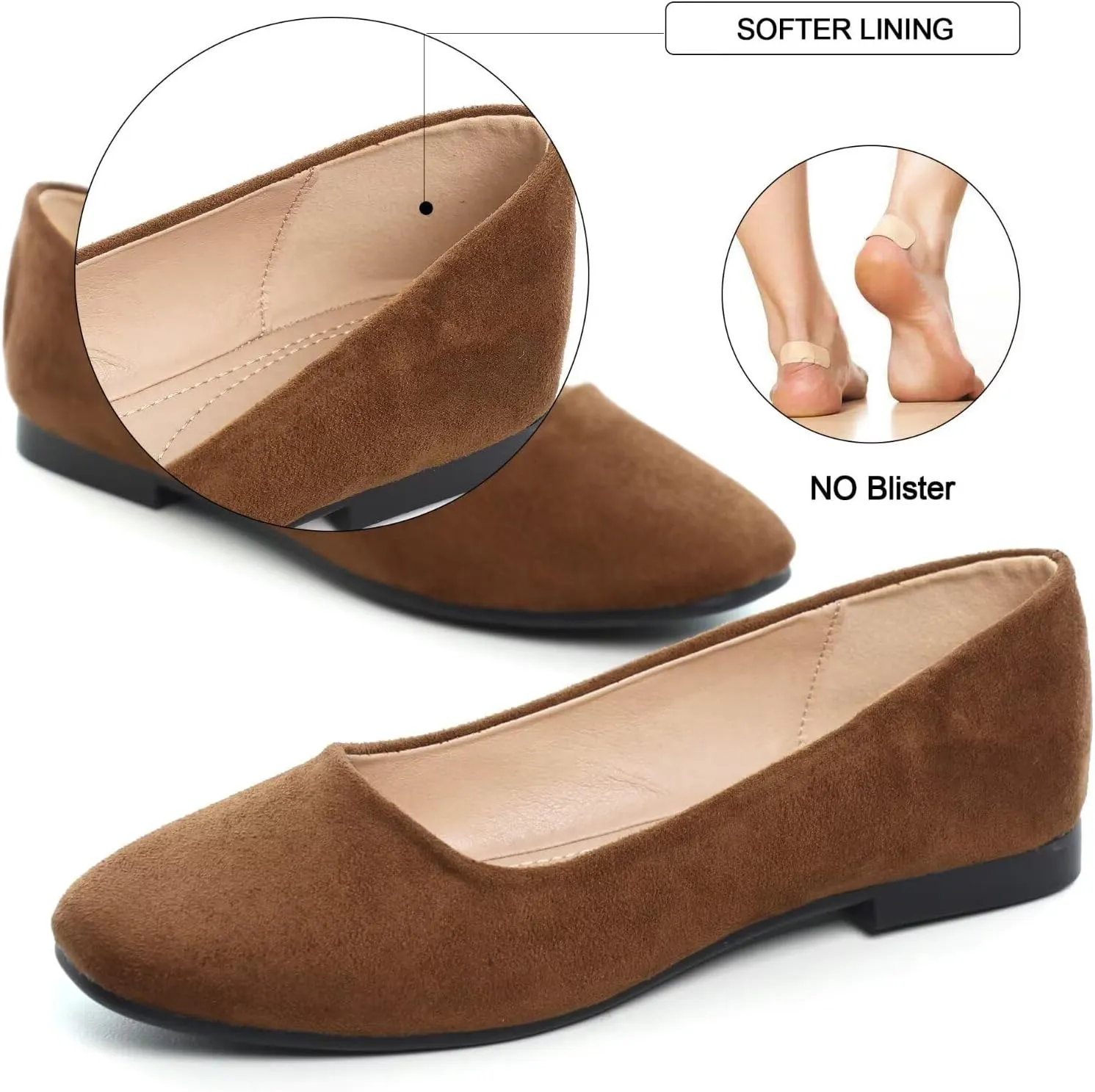 SAILING LU Flats for Women Comfortable Solid Color Soft Flats Square Toe Ballet Casual Work Shoes Dressy Slip-ons Loafers