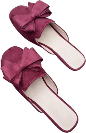 SAILING LU Women's Cute Bow Mules Square Toe Backless Loafers Easy Slip-on Flat Slides Comfortable Sandals Summer Shoes