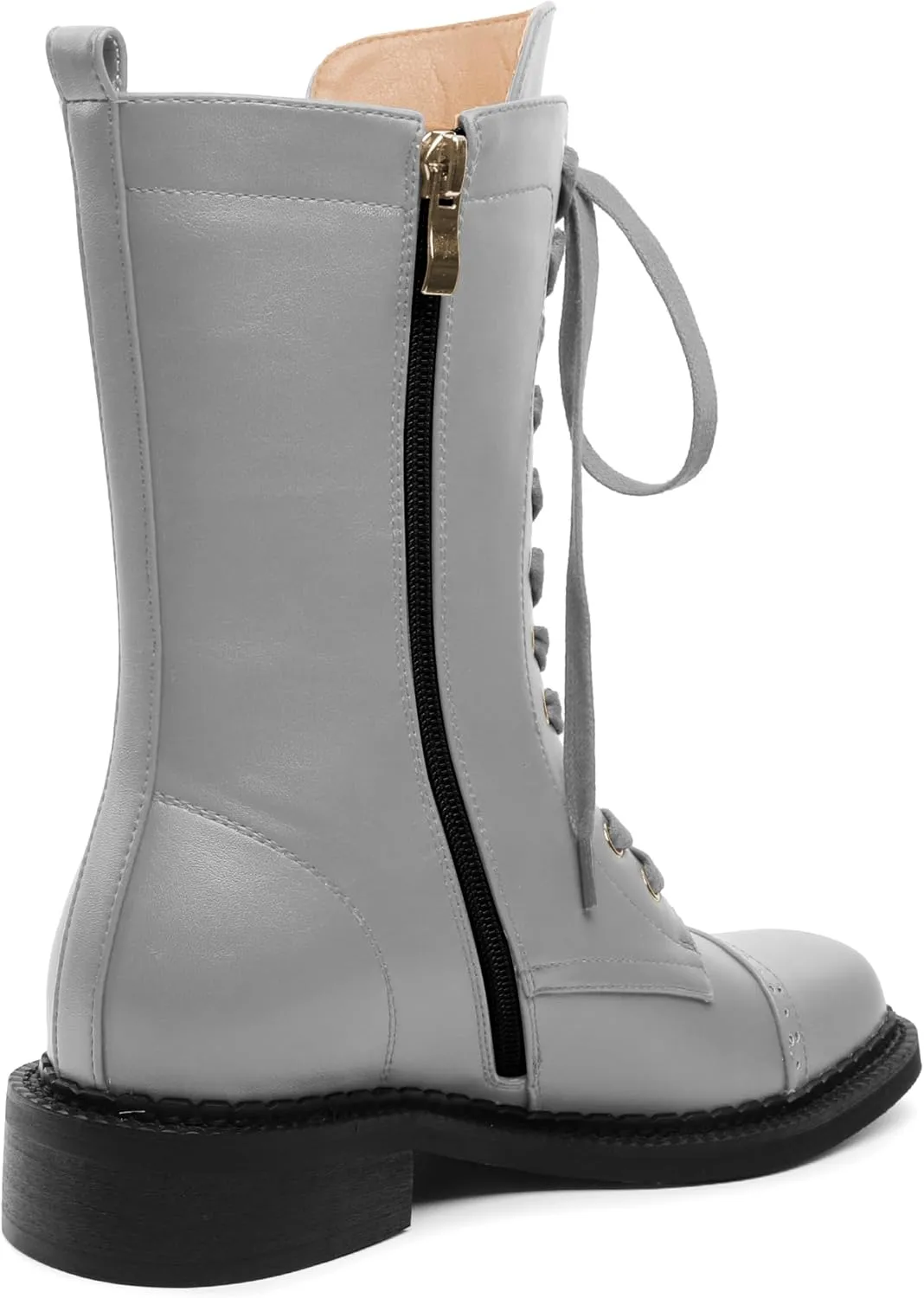 SAMMITOP Women's Ankle Bootie Lace up Mid Calf Combat Boots Chunky Low Heel Square Toe Zipper Boots Fashion Dress Shoes 1.4 Inch