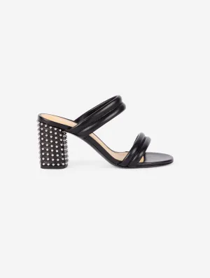 sandales en cuir noir et talon clouté nickel