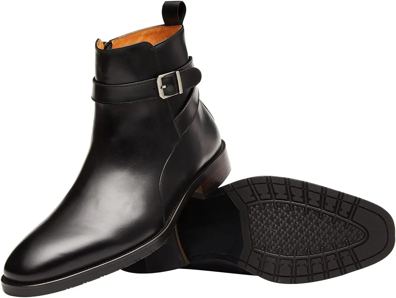 Santimon Mens Leather Boots Buckle Strap Formal Dress Business Casual Motorcycle Zip Ankle Boot For Men