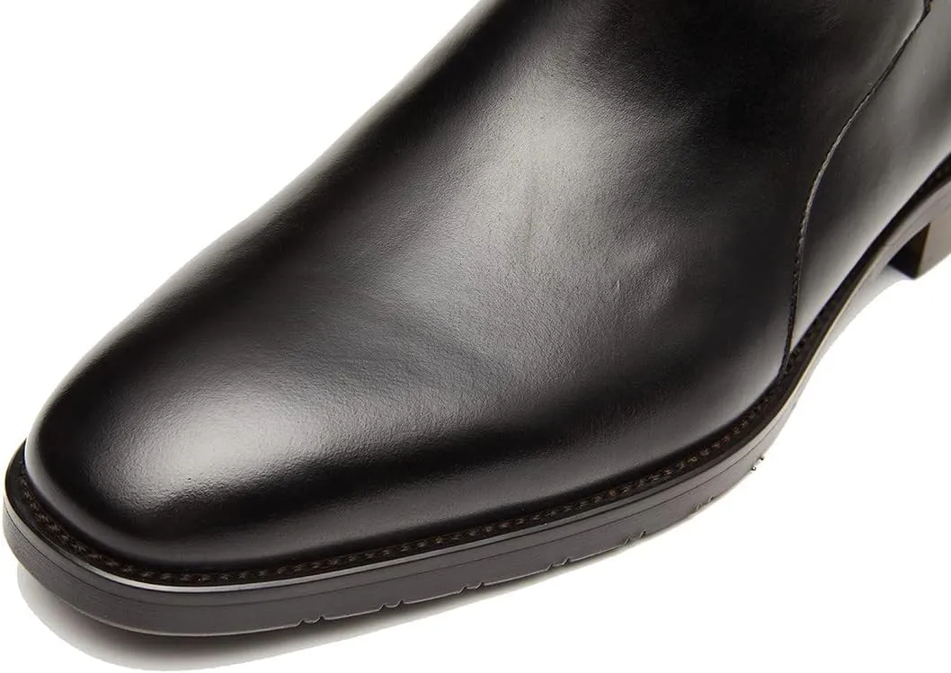 Santimon Mens Leather Boots Buckle Strap Formal Dress Business Casual Motorcycle Zip Ankle Boot For Men