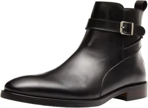 Santimon Mens Leather Boots Buckle Strap Formal Dress Business Casual Motorcycle Zip Ankle Boot For Men