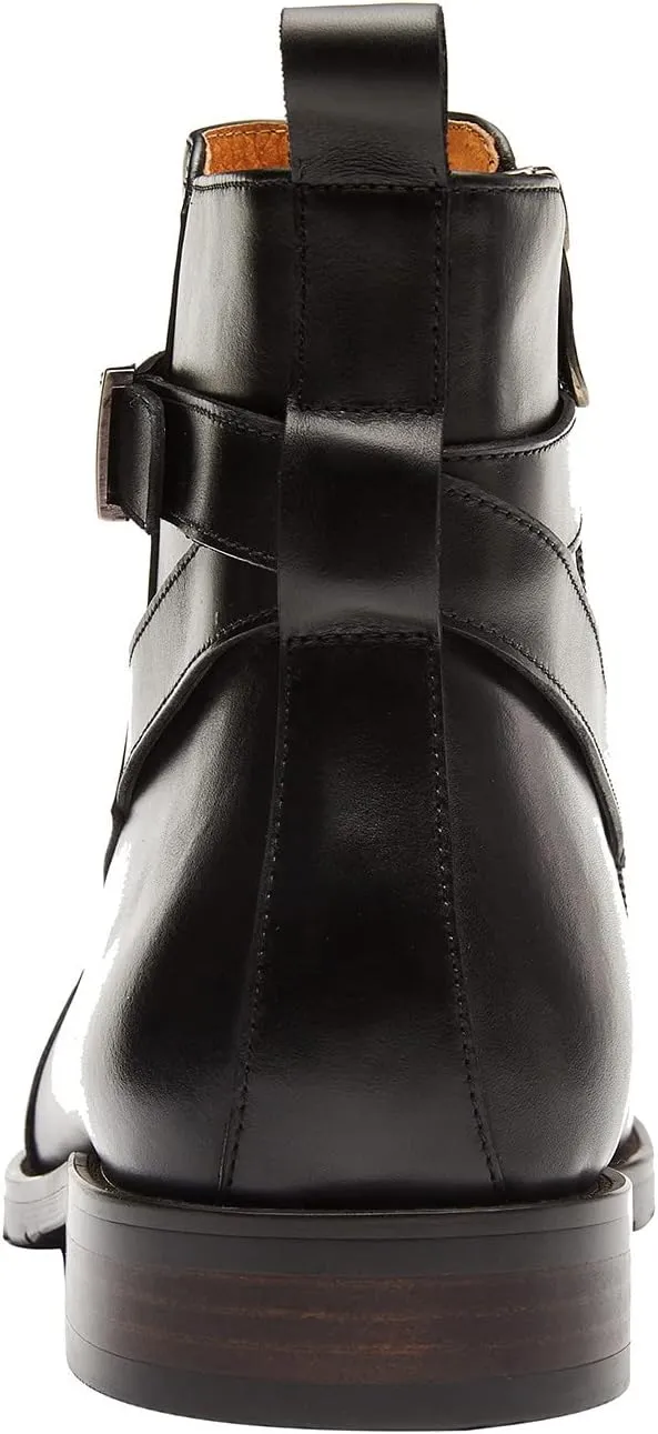 Santimon Mens Leather Boots Buckle Strap Formal Dress Business Casual Motorcycle Zip Ankle Boot For Men
