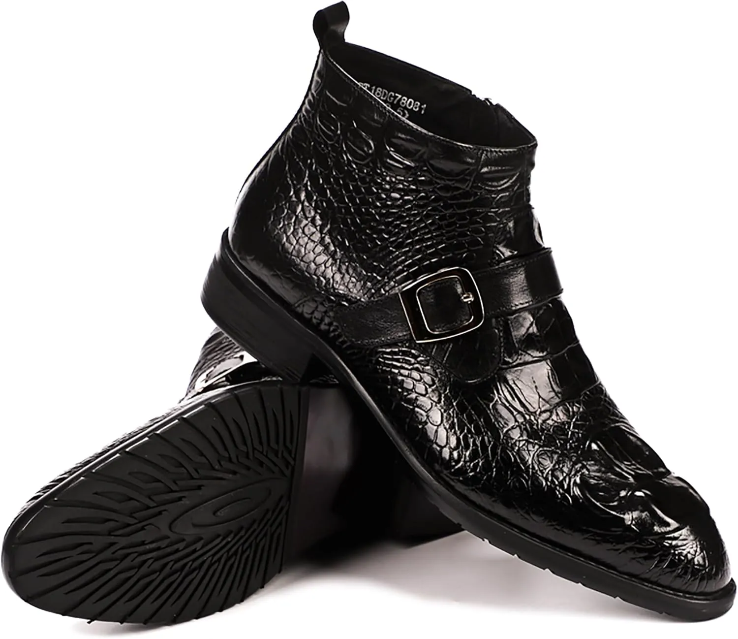 Santimon Mens Zipper Dress Leather Crocodile Print Bukle Strap Ankle Fashion Monk Boots