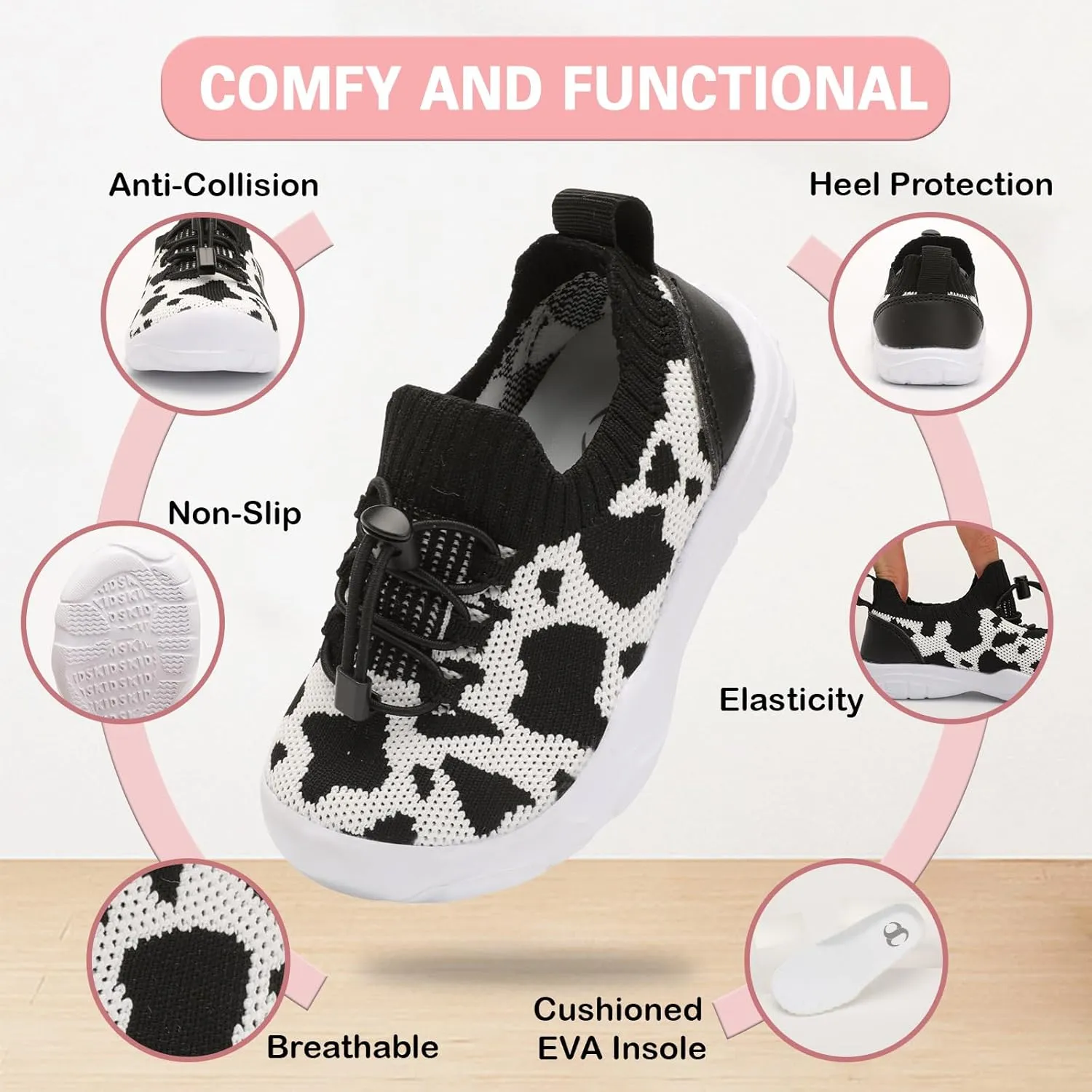 Scurtain Toddler Shoes Boys Girls Tennis Shoes Kids Barefoot Shoes Slip on Sneakers Breathable Walking Running Shoes