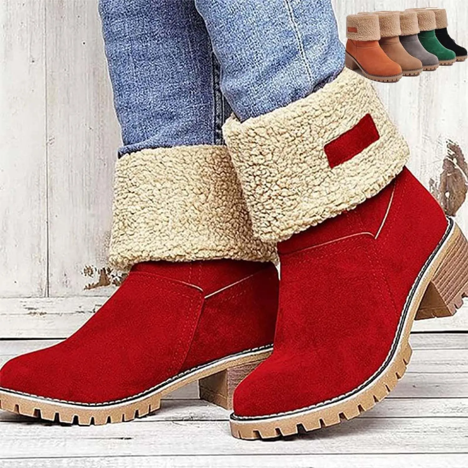 Seniors' Chunky Heel Winter Boots, Winter Boots, Comfortable Slip-On Warm Snow Boots