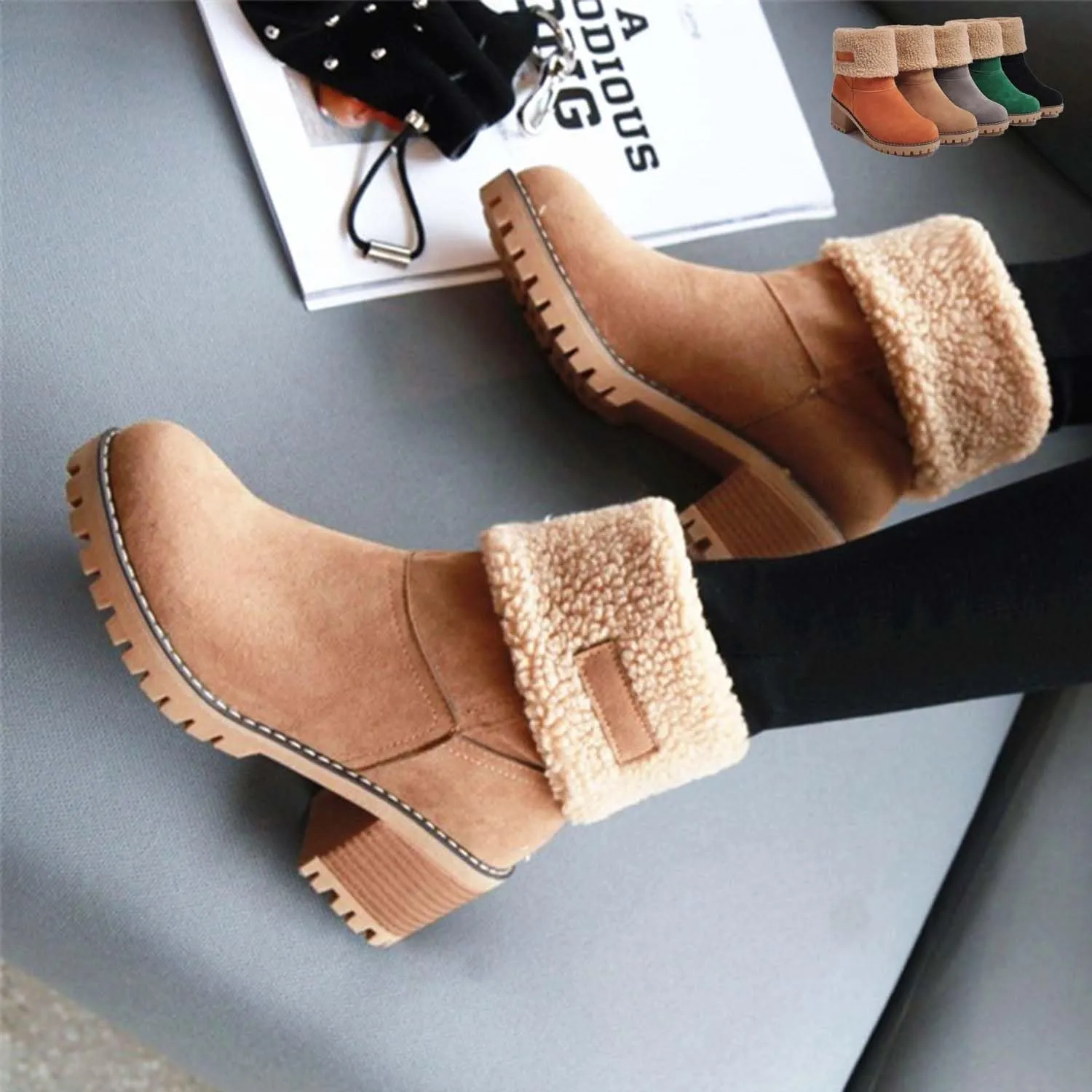 Seniors' Chunky Heel Winter Boots, Winter Boots, Comfortable Slip-On Warm Snow Boots