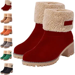 Seniors' Chunky Heel Winter Boots, Winter Boots, Comfortable Slip-On Warm Snow Boots