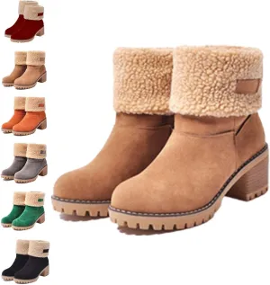 Seniors' Chunky Heel Winter Boots, Winter Boots, Comfortable Slip-On Warm Snow Boots