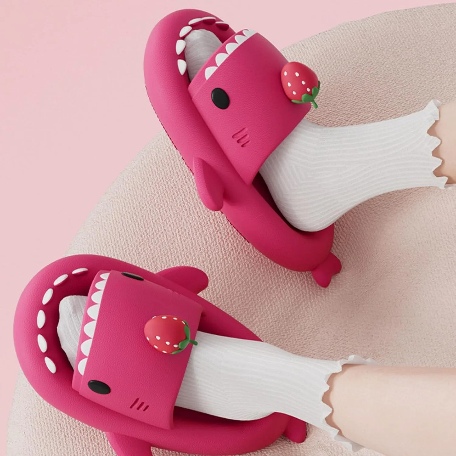 Shark Slides Strawberry, Cute Cartoon 3D Cloud Shark Slippers Shoes Sandals For Women Men