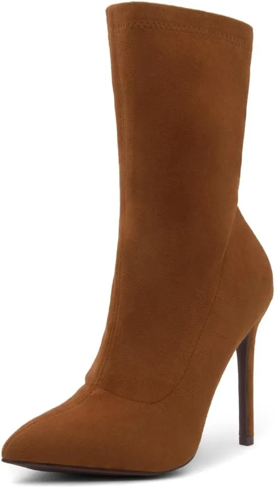 Shoe Land SLJessenie-L Women’s Pointed Toe Stiletto High Heel Ankle Booties Fashion Stretch Dress Boots