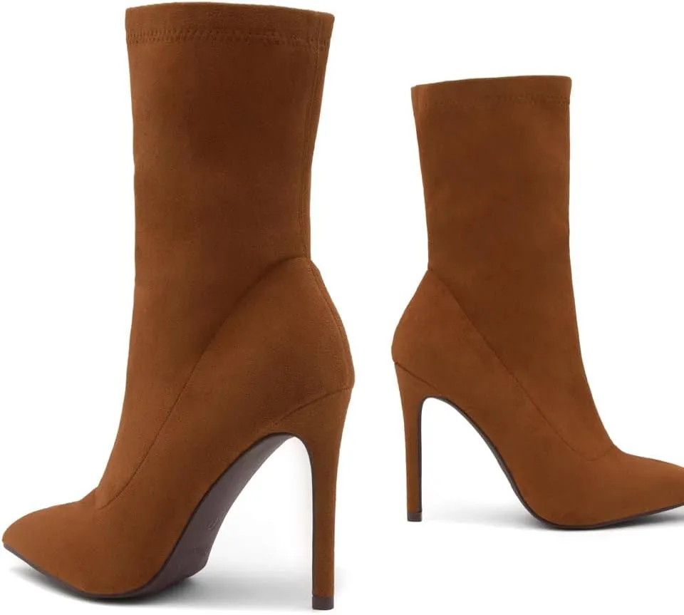 Shoe Land SLJessenie-L Women’s Pointed Toe Stiletto High Heel Ankle Booties Fashion Stretch Dress Boots