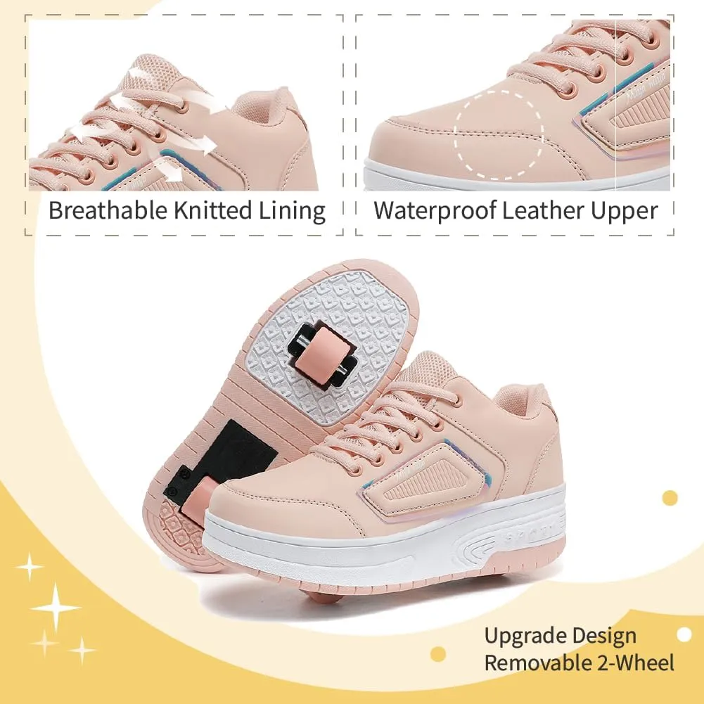 Shoes with Wheel for Kids - Roller Skate Retractable Wheels Fashion Sneakers Wheeled for Christmas Halloween Beginners