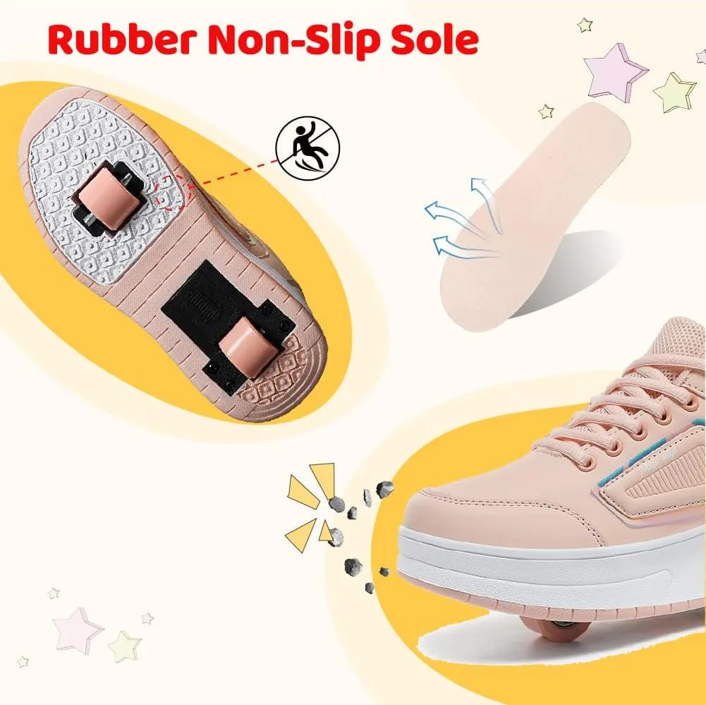 Shoes with Wheel for Kids - Roller Skate Retractable Wheels Fashion Sneakers Wheeled for Christmas Halloween Beginners