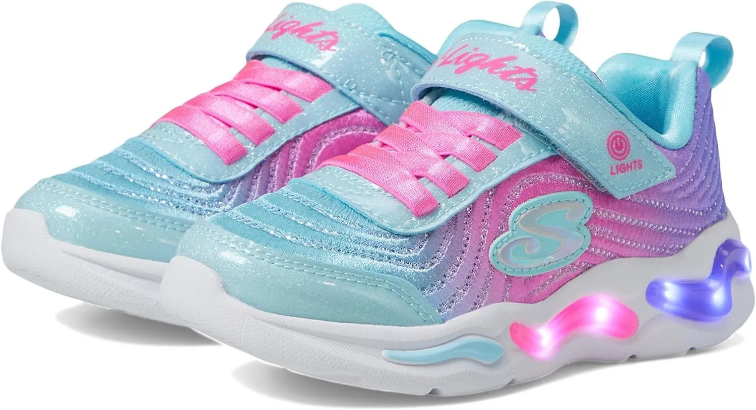 Skechers Girl's, S-Lights: Wavy Beams - Ombre Express Sneaker - Little Kid