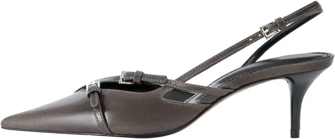 Slingback Heels for Women,Kitten Heels with Pointed Toe Stiletto Heel Sandals Ankle Buckle Strap Shoes