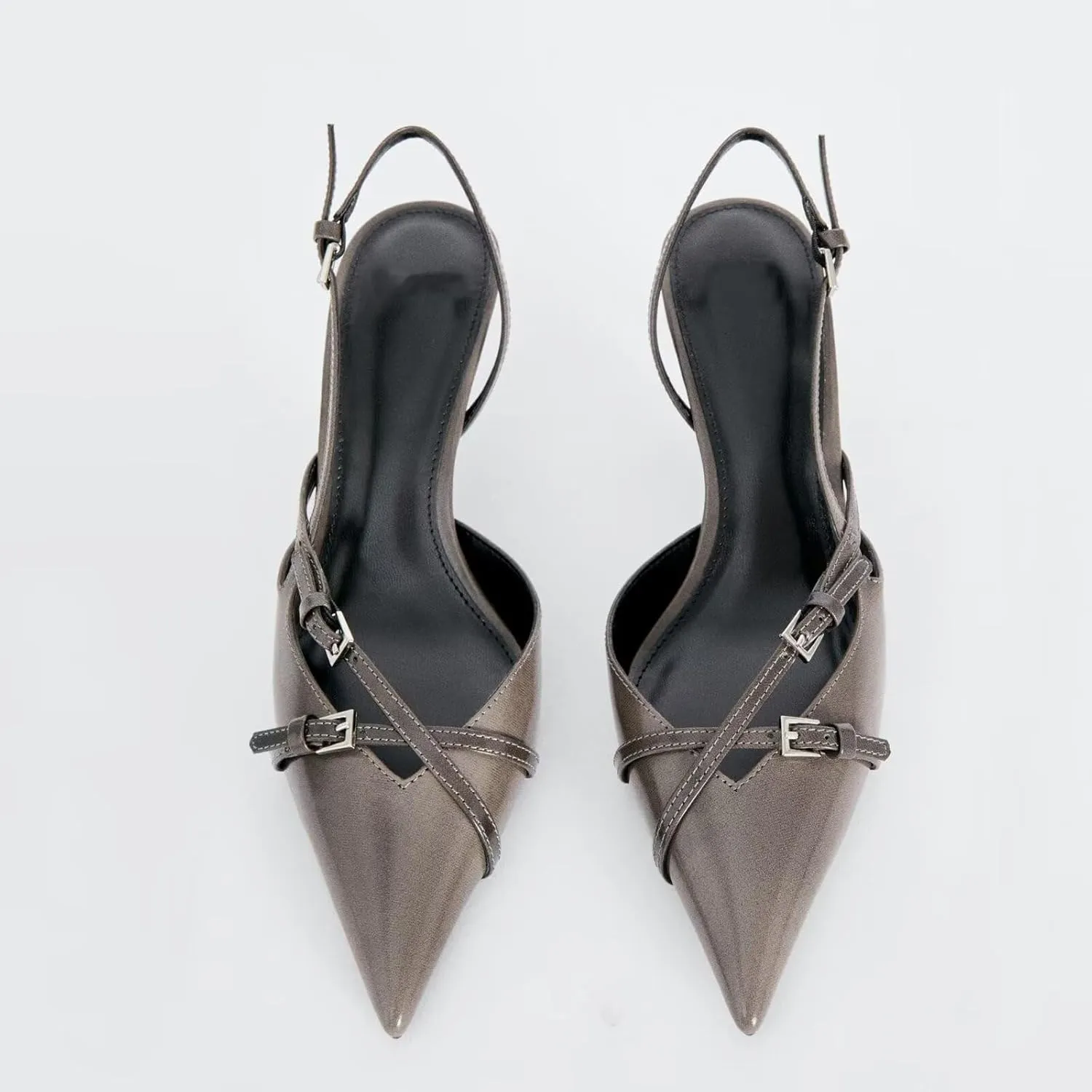 Slingback Heels for Women,Kitten Heels with Pointed Toe Stiletto Heel Sandals Ankle Buckle Strap Shoes