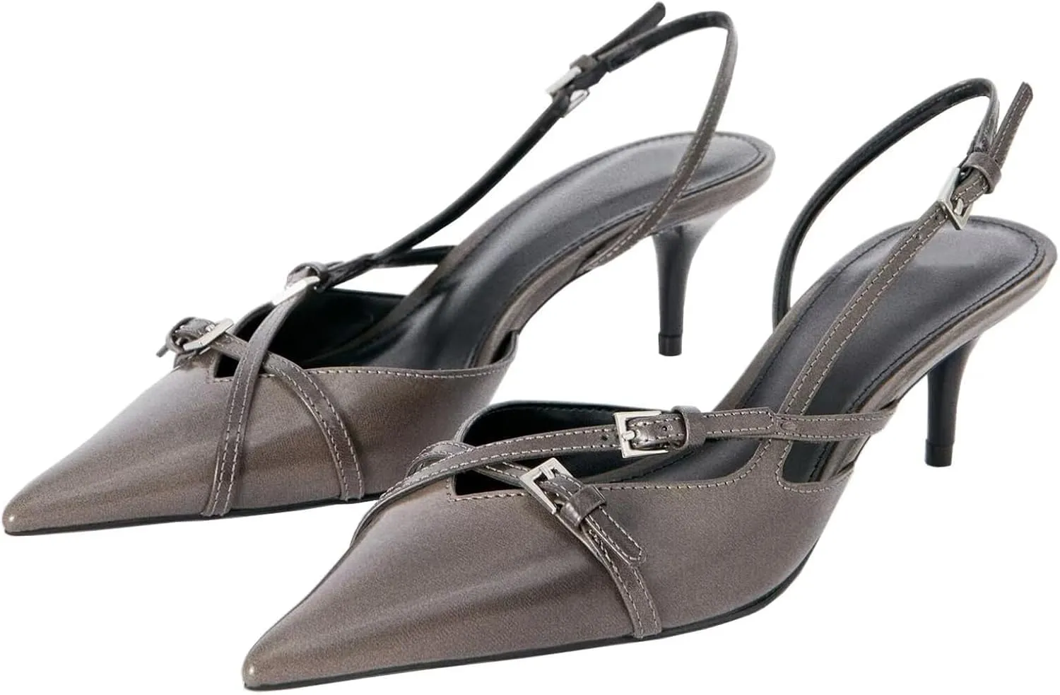 Slingback Heels for Women,Kitten Heels with Pointed Toe Stiletto Heel Sandals Ankle Buckle Strap Shoes