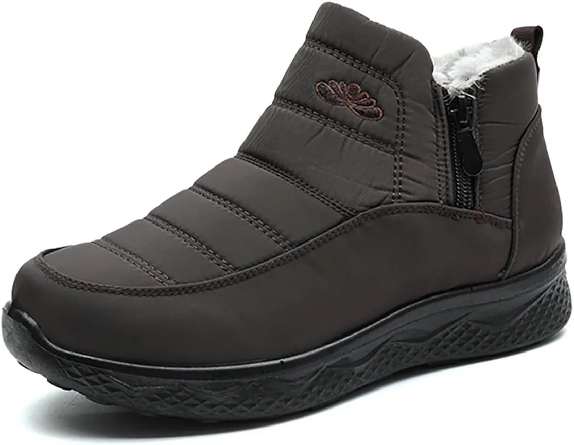 Snow Boots for Couples Waterproof Insulated Women's Warm Sheepskin-Lined Boots Men Winter Ankle Boots Slip-on Short Fur Lined Boot Comfort Orthopedic Fuzzy Thermal Booties Arch Support Shoes