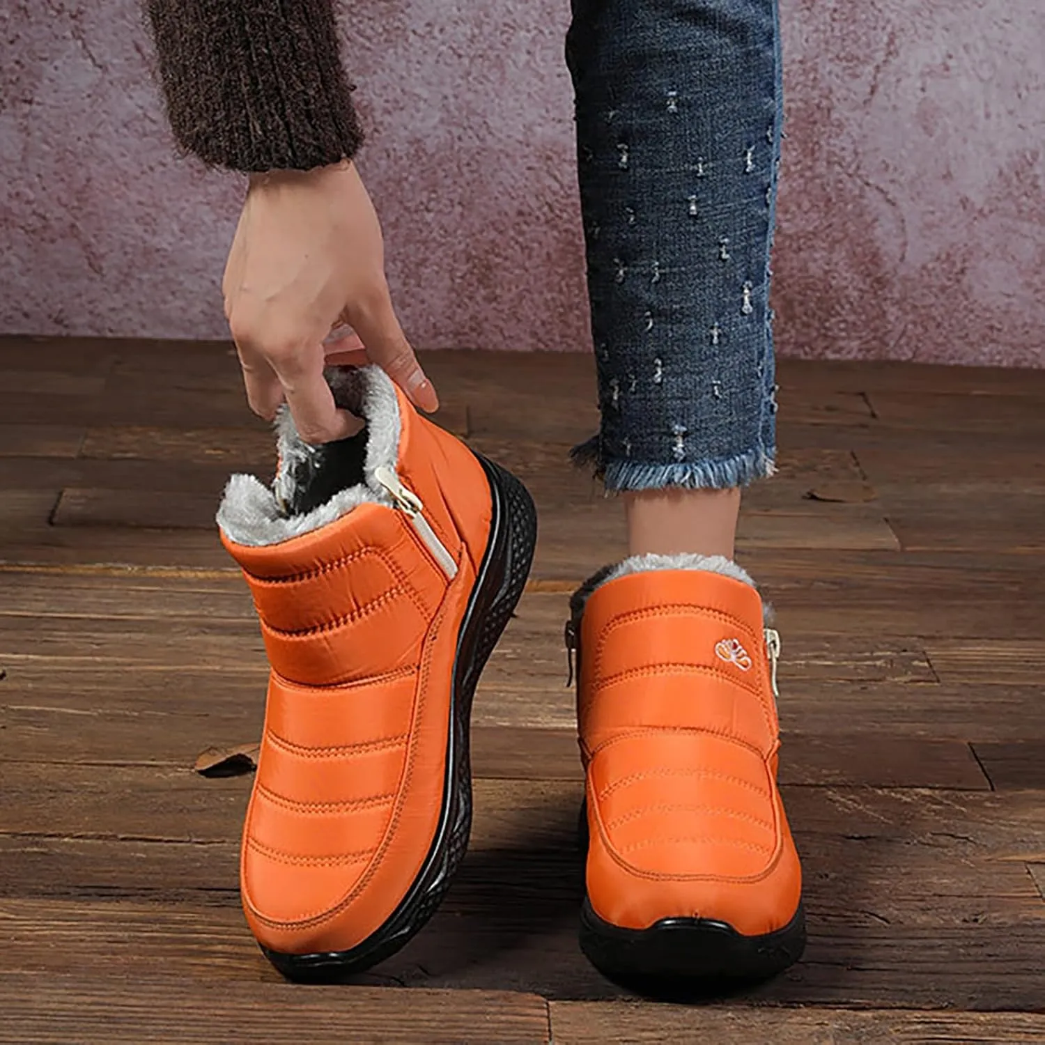 Snow Boots for Couples Waterproof Insulated Women's Warm Sheepskin-Lined Boots Men Winter Ankle Boots Slip-on Short Fur Lined Boot Comfort Orthopedic Fuzzy Thermal Booties Arch Support Shoes