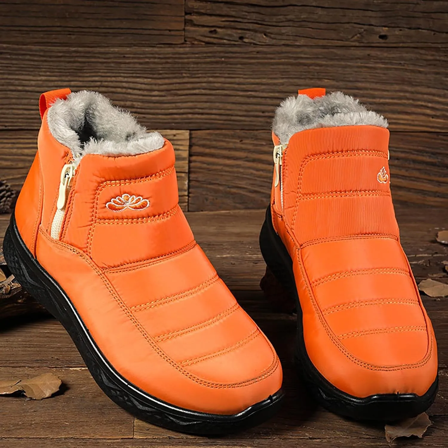 Snow Boots for Couples Waterproof Insulated Women's Warm Sheepskin-Lined Boots Men Winter Ankle Boots Slip-on Short Fur Lined Boot Comfort Orthopedic Fuzzy Thermal Booties Arch Support Shoes