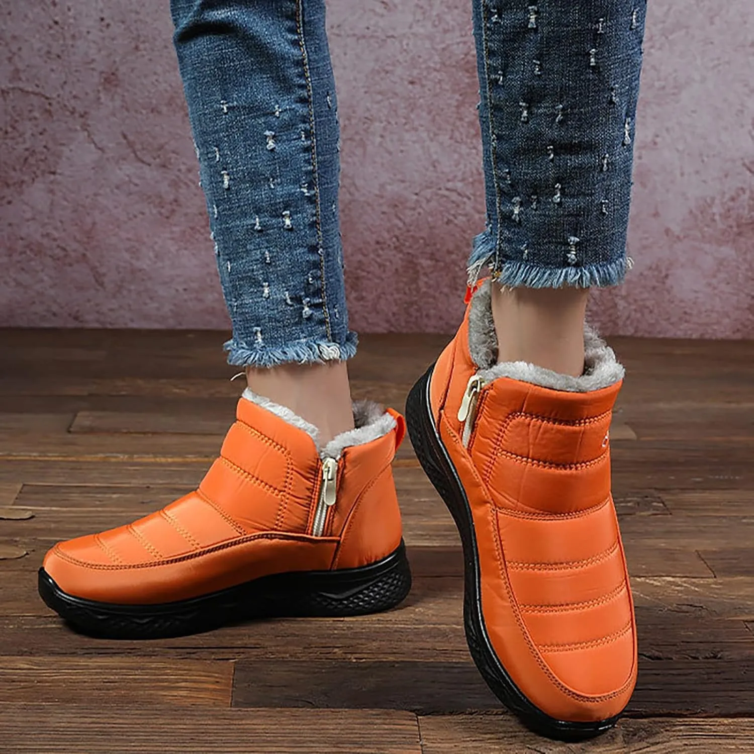 Snow Boots for Couples Waterproof Insulated Women's Warm Sheepskin-Lined Boots Men Winter Ankle Boots Slip-on Short Fur Lined Boot Comfort Orthopedic Fuzzy Thermal Booties Arch Support Shoes