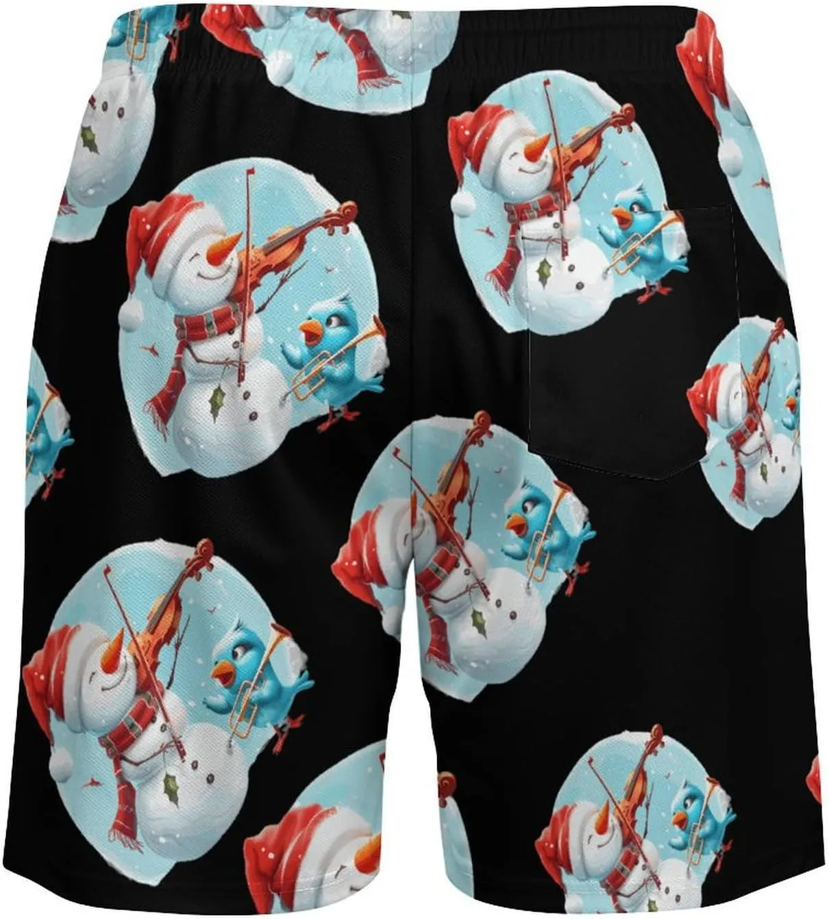 Snowman Playing A Violin Men's Swim Trunks Quick Dry Board Shorts Swimwear Beach Shorts with Compression Liner