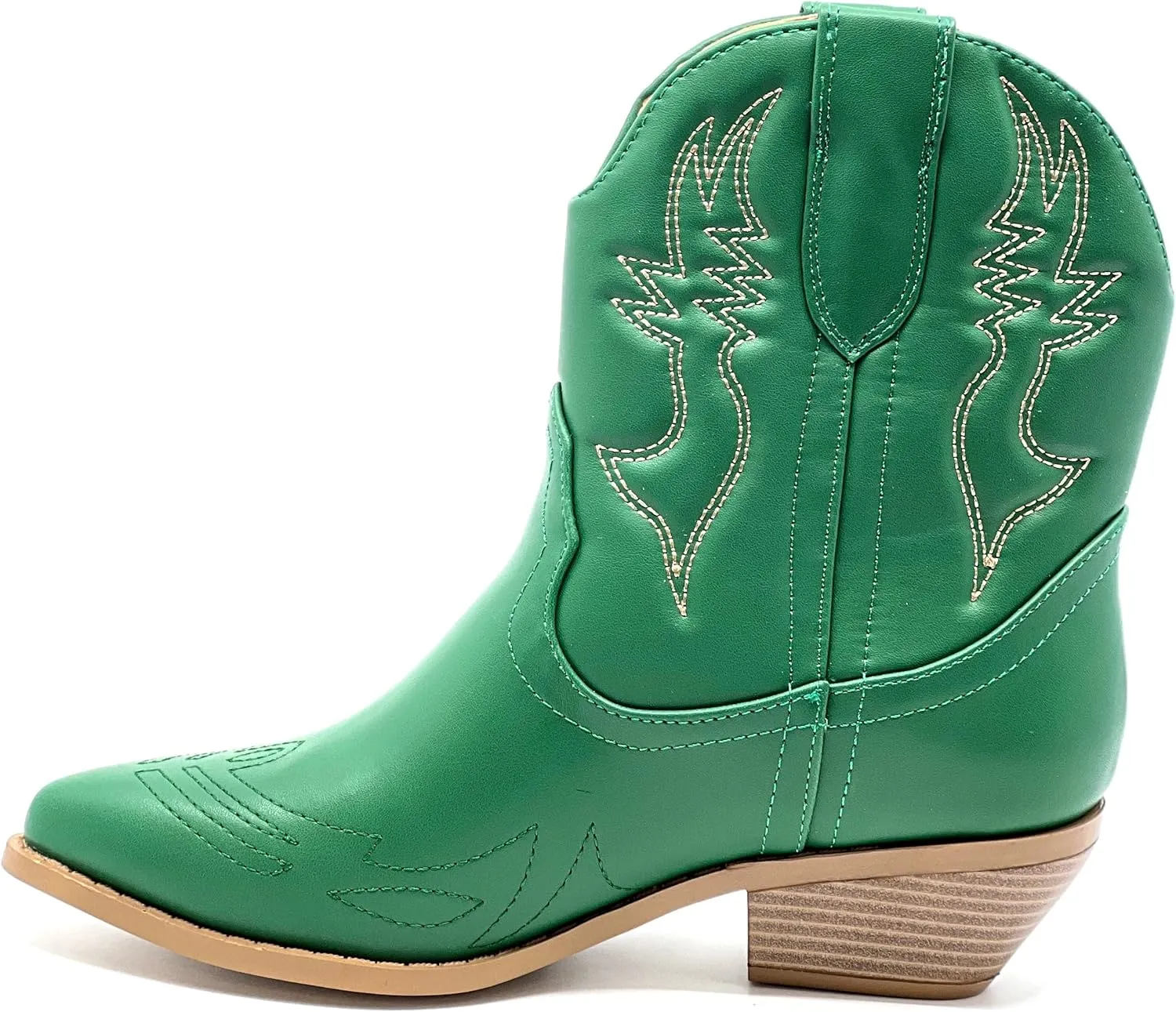 Soda Women Cowgirl Cowboy Western Stitched Ankle Boots Pointed Toe Short Booties Rigging-S Green PU Size 9