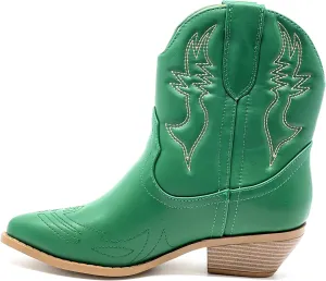 Soda Women Cowgirl Cowboy Western Stitched Ankle Boots Pointed Toe Short Booties Rigging-S Green PU Size 9