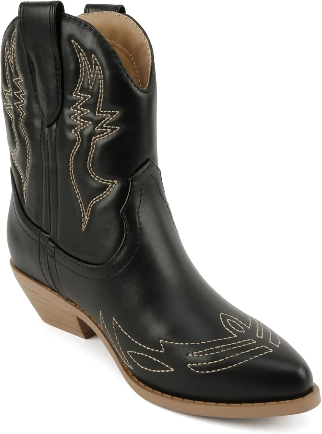 Soda Women Cowgirl Cowboy Western Stitched Ankle Boots Pointed Toe Short Booties Rigging-S (Wide Fit Available)