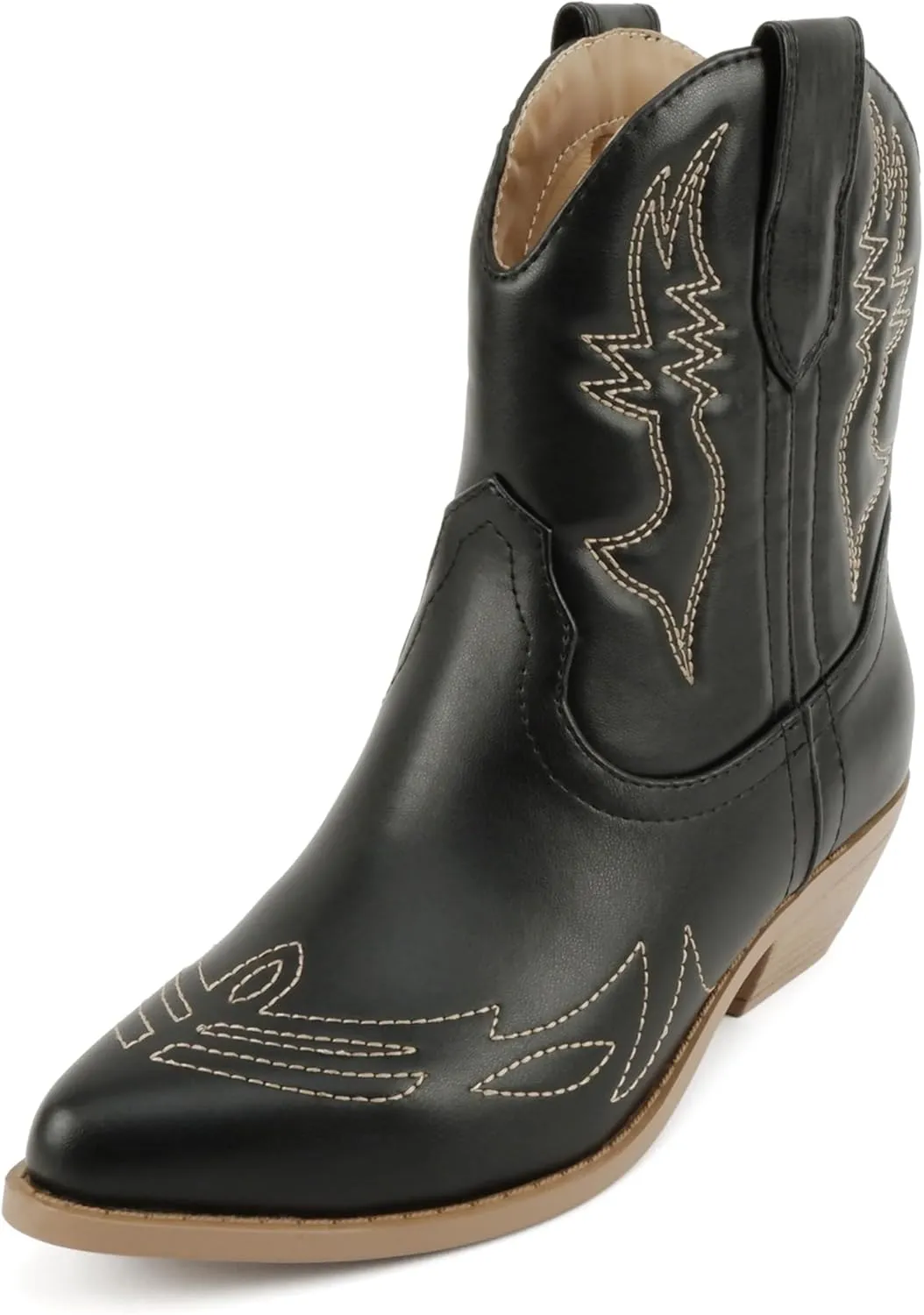 Soda Women Cowgirl Cowboy Western Stitched Ankle Boots Pointed Toe Short Booties Rigging-S (Wide Fit Available)