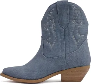 Soda Women Cowgirl Cowboy Western Stitched Ankle Boots Pointed Toe Short Booties Rigging-S (Wide Fit Available)