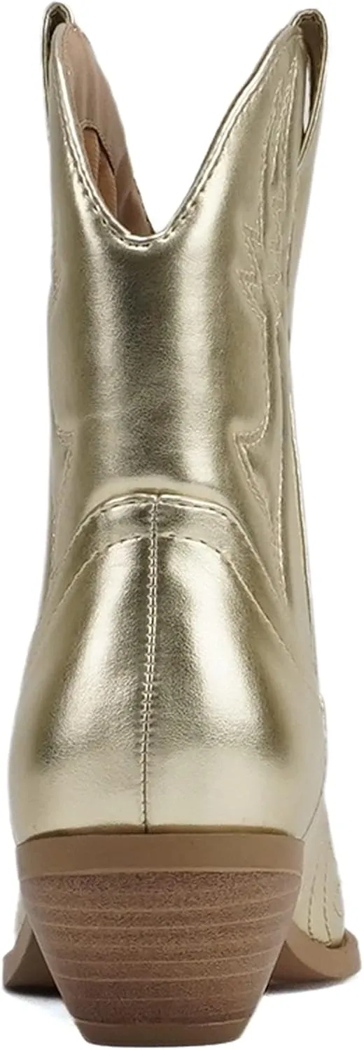 Soda Women Cowgirl Cowboy Western Stitched Ankle Boots Pointed Toe Short Booties Rigging-S (Wide Fit Available)