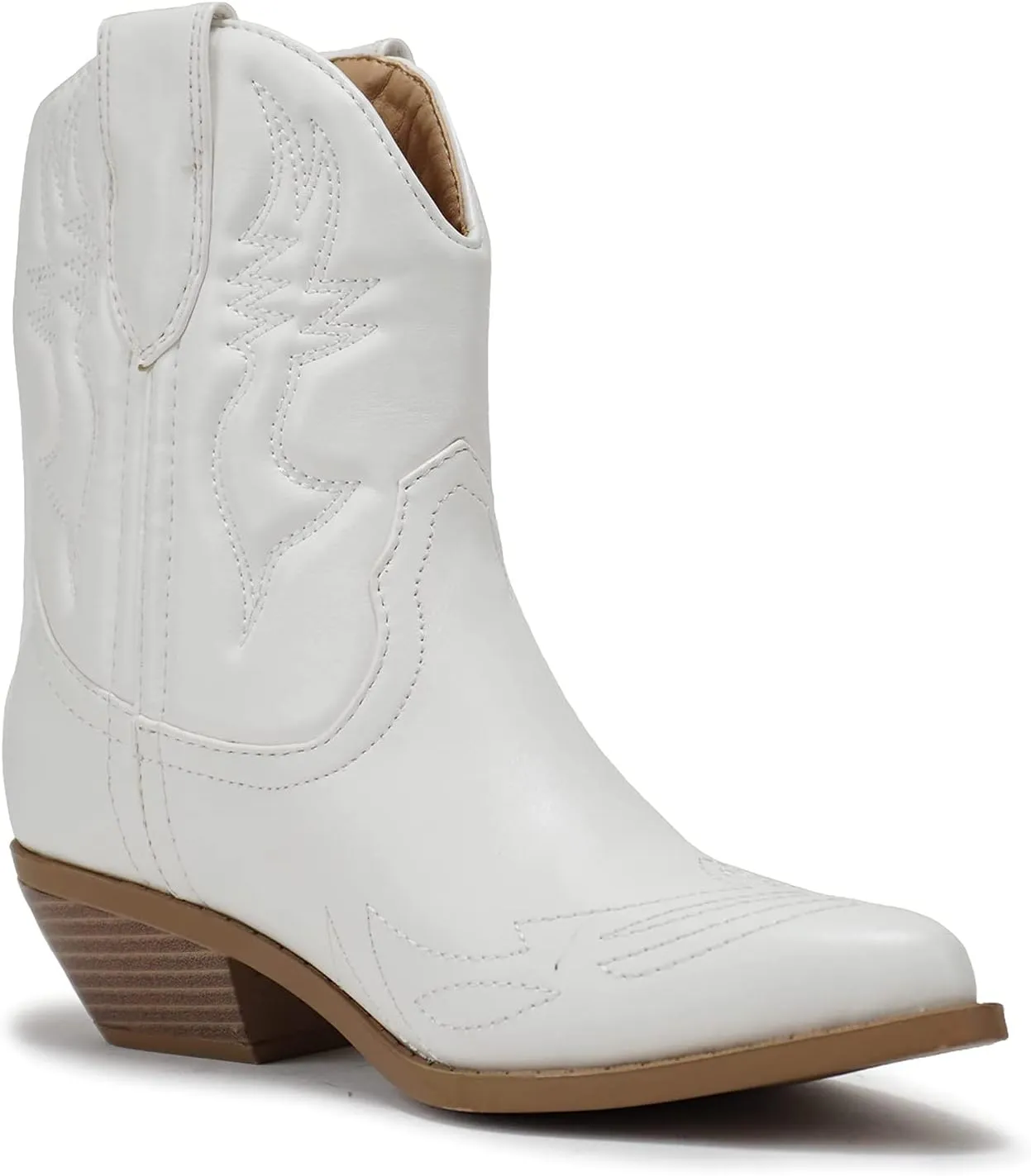 Soda Women Cowgirl Cowboy Western Stitched Ankle Boots Pointed Toe Short Booties Rigging-S (Wide Fit Available)