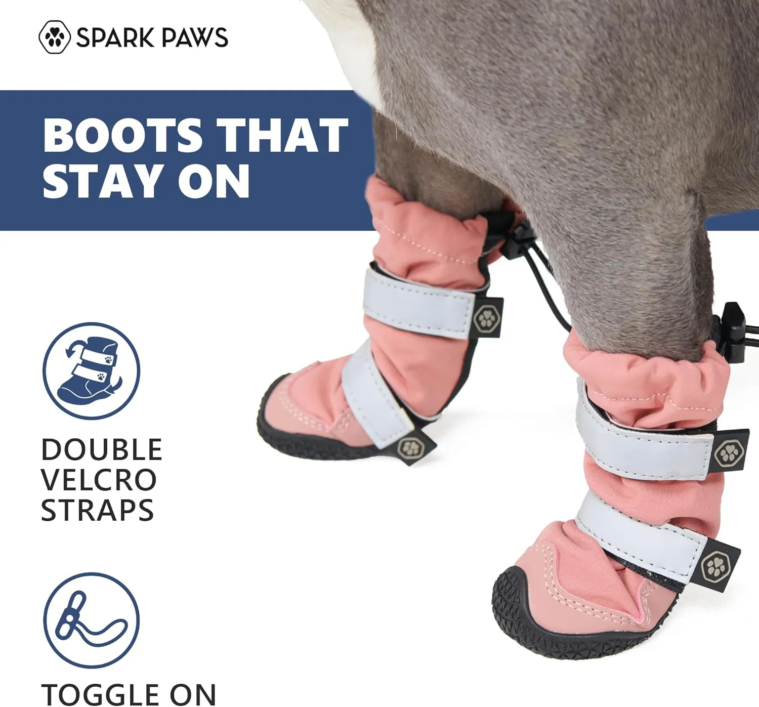 Spark Paws Dog Shoes, Water Resistant Dog Boots for Medium to Large Dogs, Non Slip, Breathable Dog Booties and Paw Protectors - 4PCS Doggie Hiking Boots with Reflective Straps - Pink, B