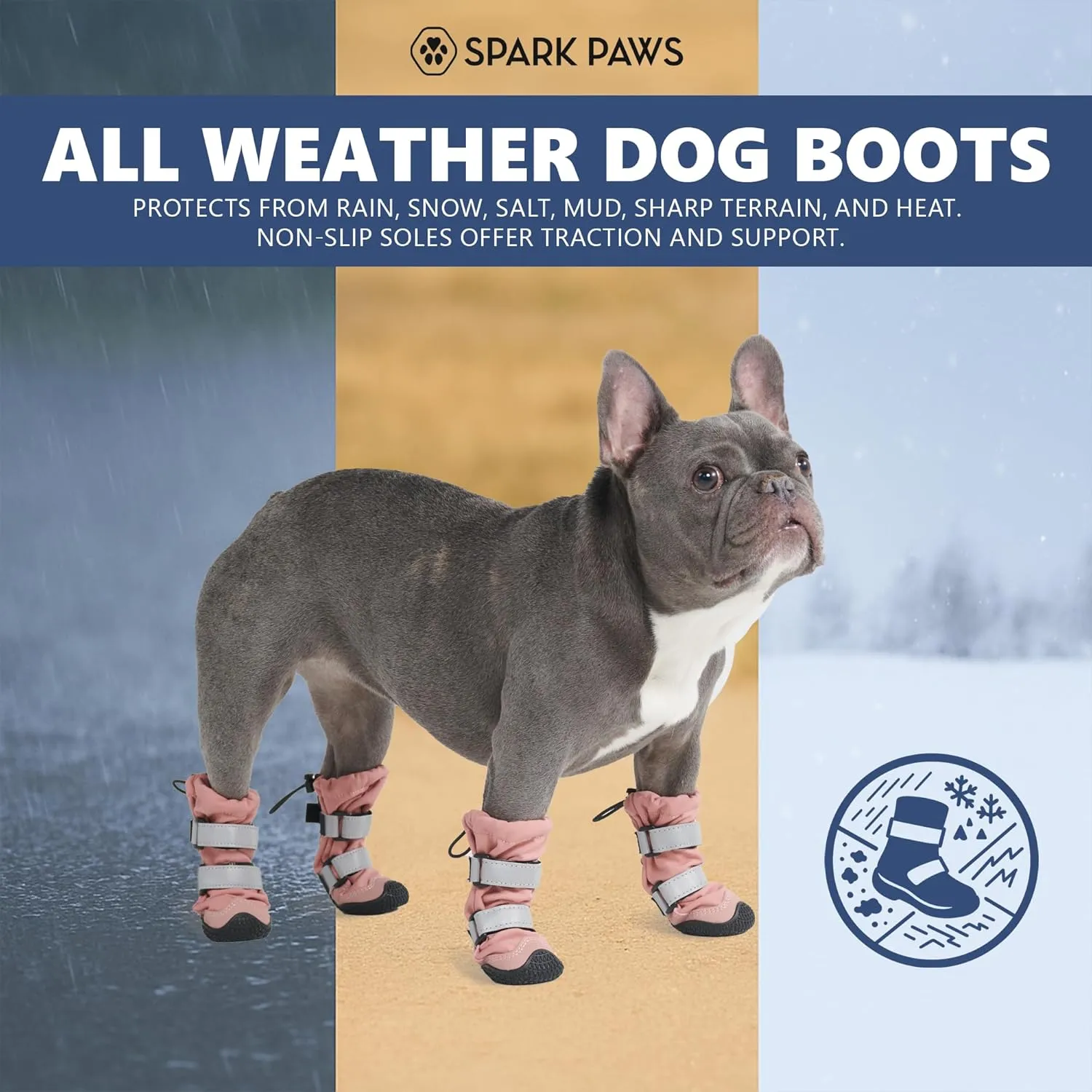 Spark Paws Dog Shoes, Water Resistant Dog Boots for Medium to Large Dogs, Non Slip, Breathable Dog Booties and Paw Protectors - 4PCS Doggie Hiking Boots with Reflective Straps - Pink, B
