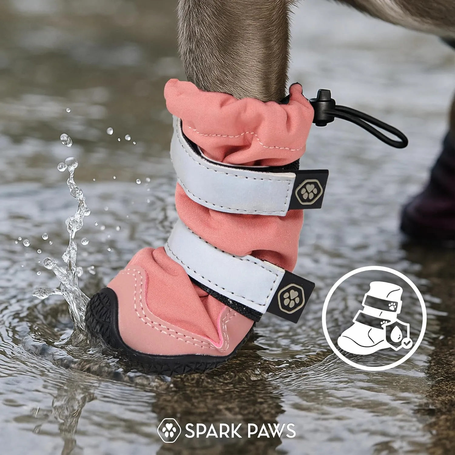 Spark Paws Dog Shoes, Water Resistant Dog Boots for Medium to Large Dogs, Non Slip, Breathable Dog Booties and Paw Protectors - 4PCS Doggie Hiking Boots with Reflective Straps - Pink, B