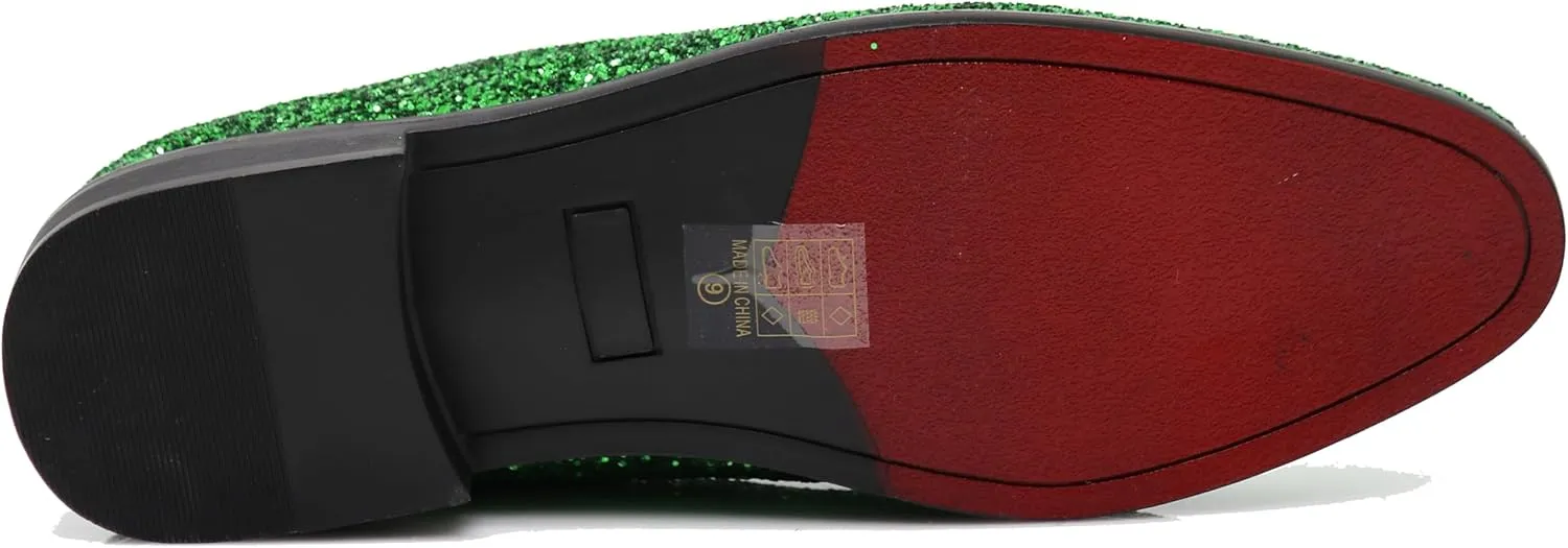 SPK04 Men's Vintage Glitter Dress Loafers Slip On Shoes Classic Tuxedo Dress Shoes