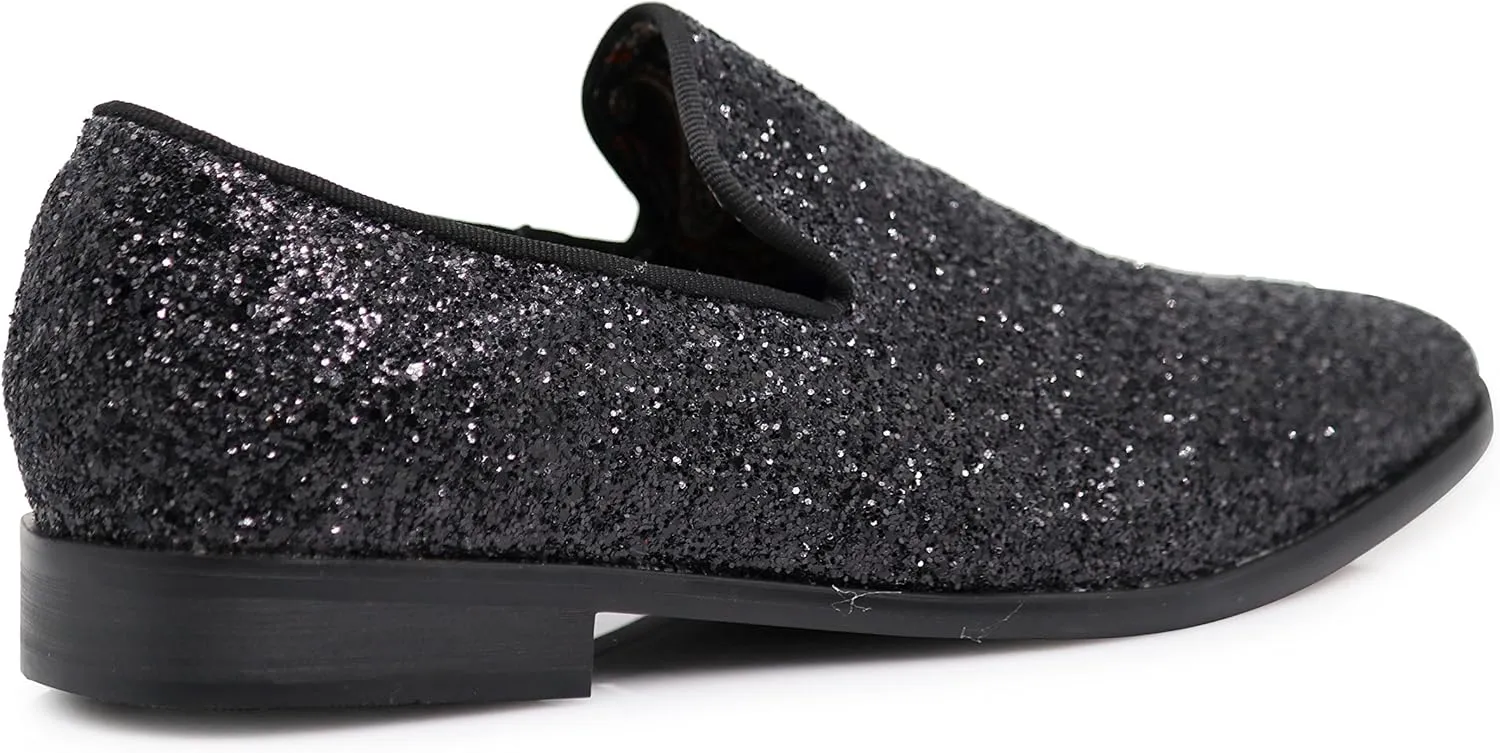 SPK04 Men's Vintage Glitter Dress Loafers Slip On Shoes Classic Tuxedo Dress Shoes