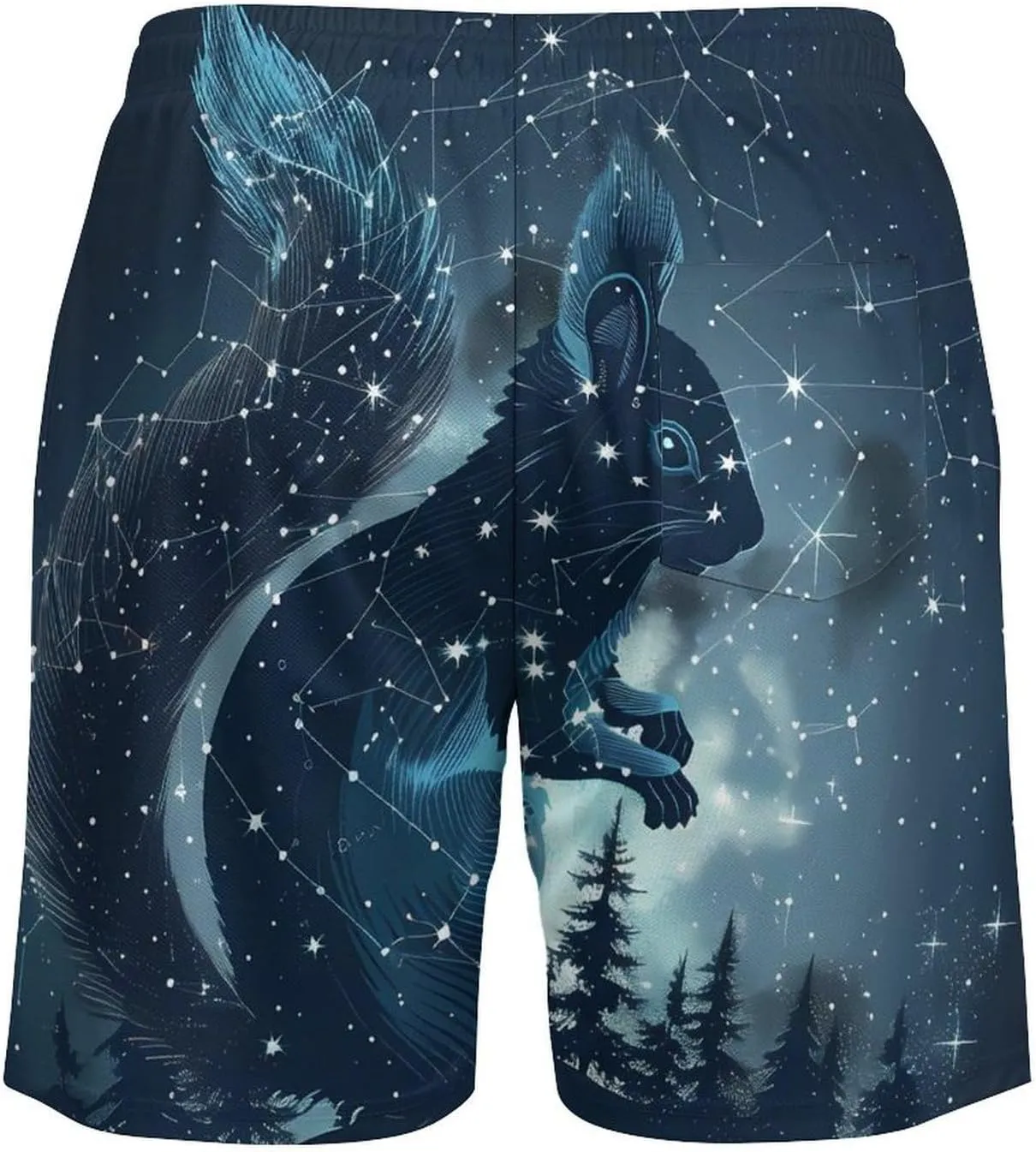 Squirrel Art Print Men's Swim Trunks Quick Dry Board Shorts Swimwear Beach Shorts with Compression Liner