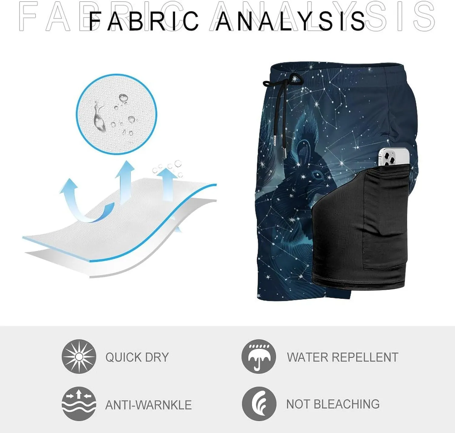 Squirrel Art Print Men's Swim Trunks Quick Dry Board Shorts Swimwear Beach Shorts with Compression Liner