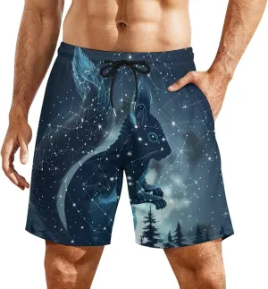 Squirrel Art Print Men's Swim Trunks Quick Dry Board Shorts Swimwear Beach Shorts with Compression Liner