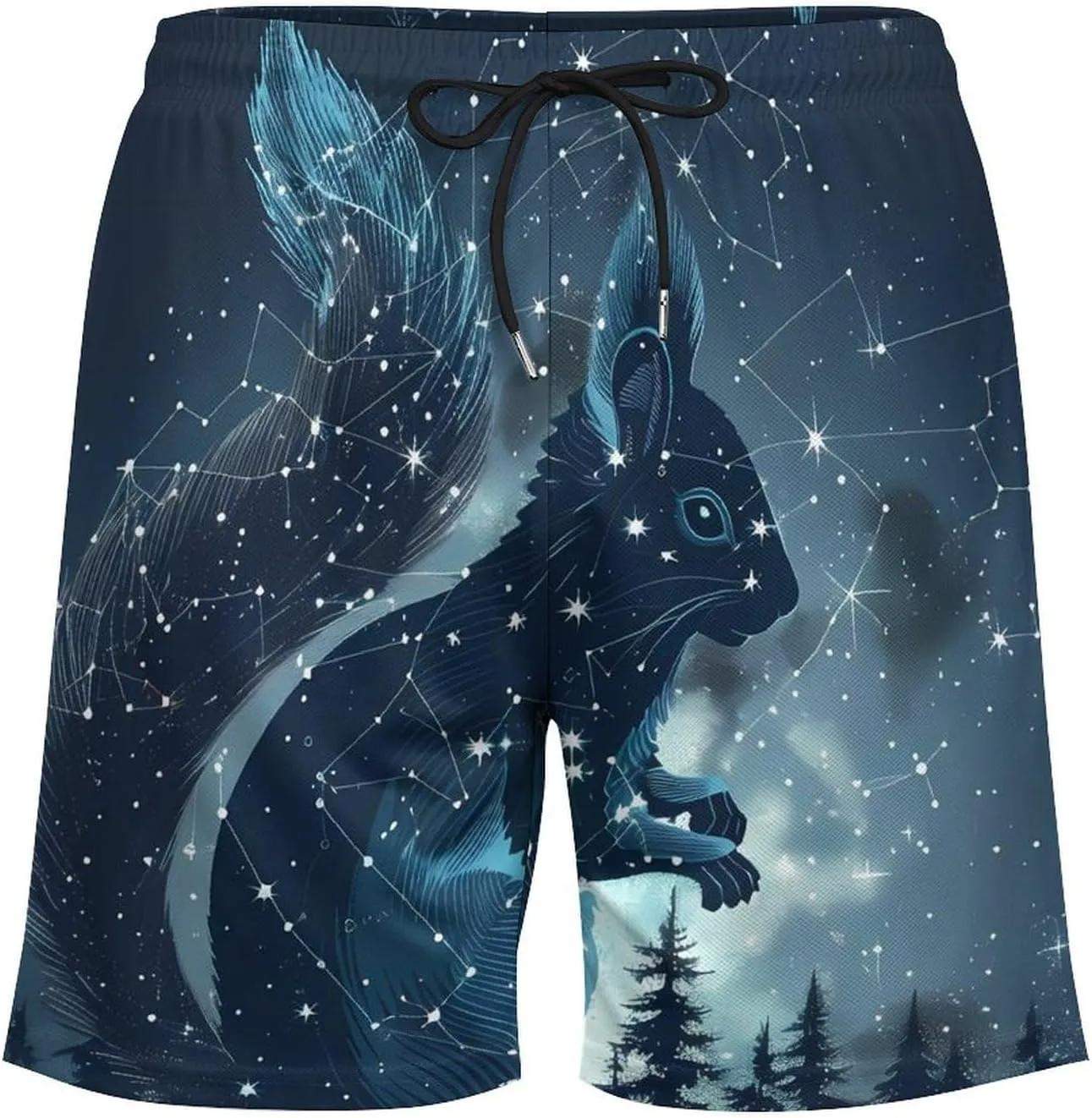 Squirrel Art Print Men's Swim Trunks Quick Dry Board Shorts Swimwear Beach Shorts with Compression Liner