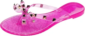 Studded Jelly Shoes for Womens Bow Flip Flops Jellies Sandals Flat Black Summer Beach Thong with Rivets Strappy Slides Slip On