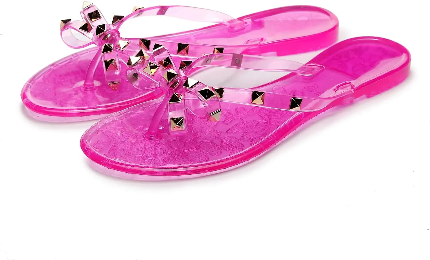Studded Jelly Shoes for Womens Bow Flip Flops Jellies Sandals Flat Black Summer Beach Thong with Rivets Strappy Slides Slip On