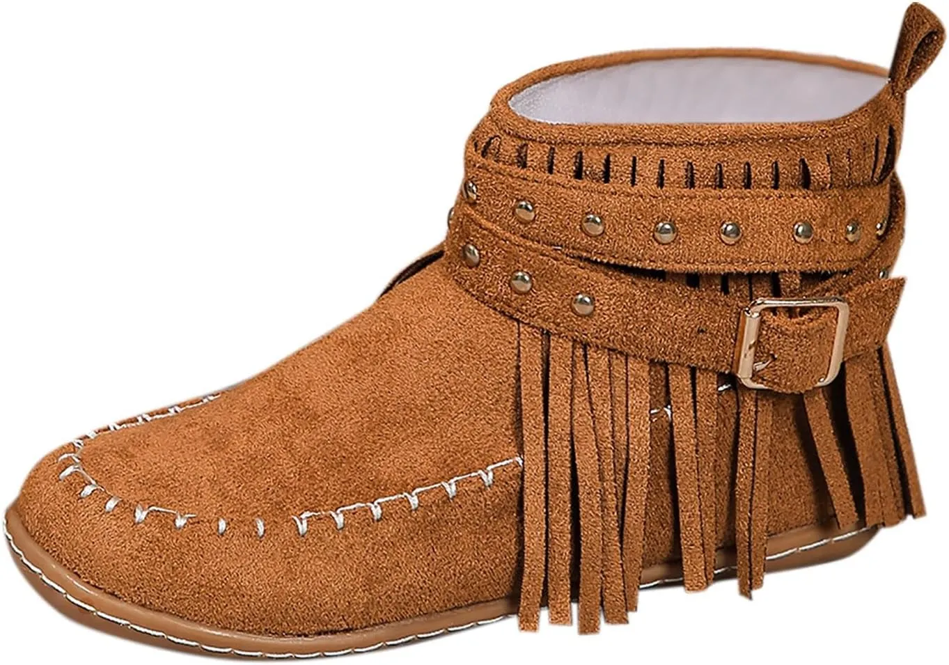 Suede Cowboy Boots Women Short Western Boots Suede Fringe Boots Flat Moccasin Boots Tassel Boots Hippie Boots