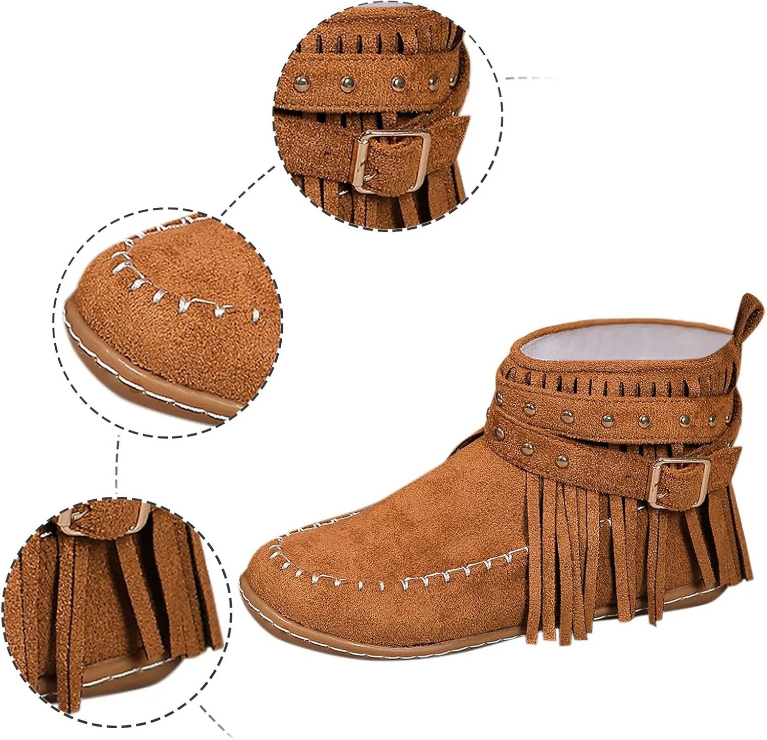 Suede Cowboy Boots Women Short Western Boots Suede Fringe Boots Flat Moccasin Boots Tassel Boots Hippie Boots